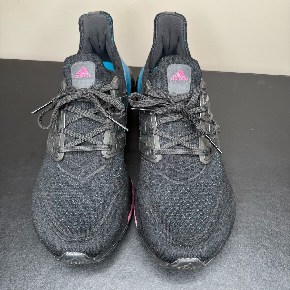 Adidas Ultraboost 21 Black Sneakers with Pink and Blue Details